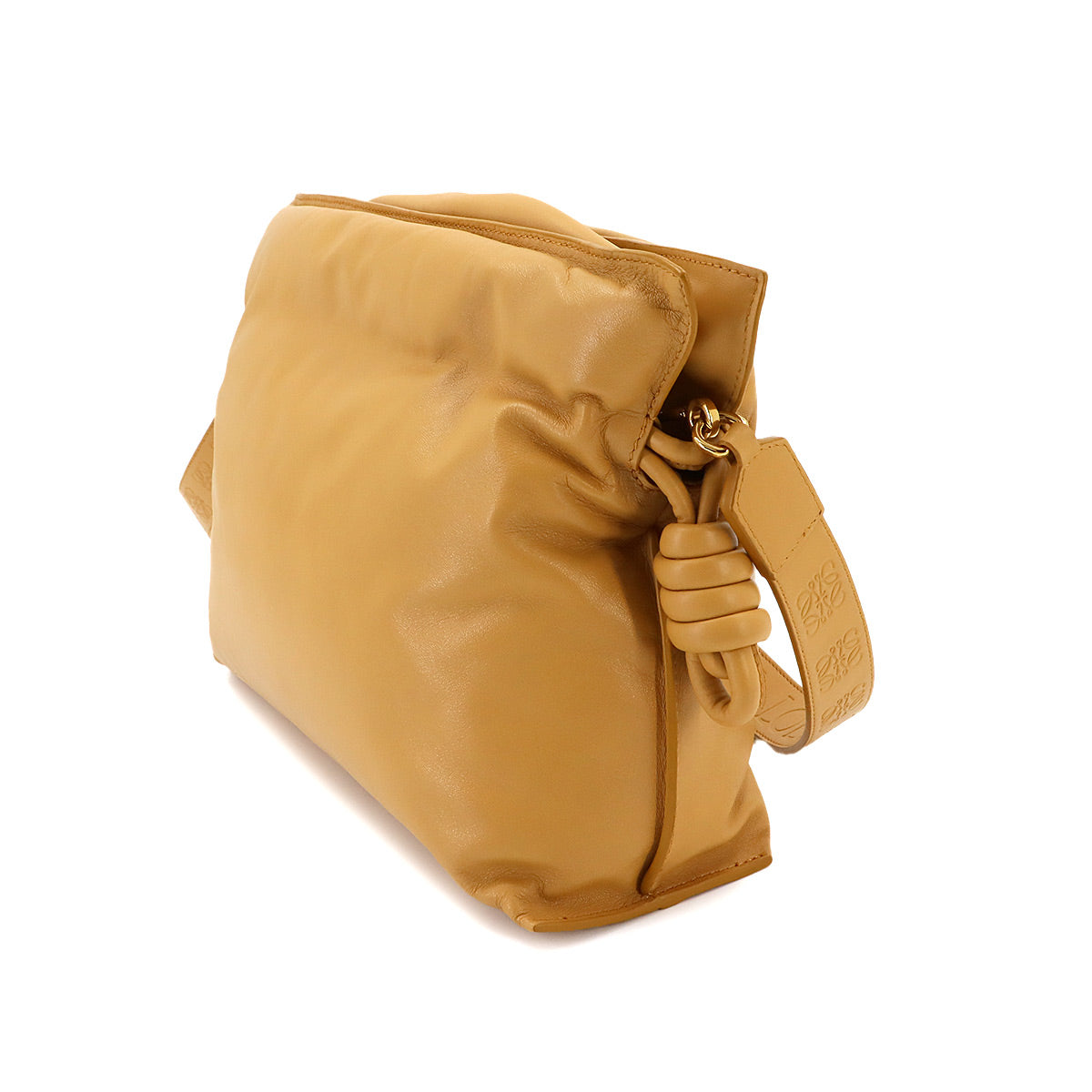 Flamenco Clutch Shoulder Bag Leather Camel Brown Purse