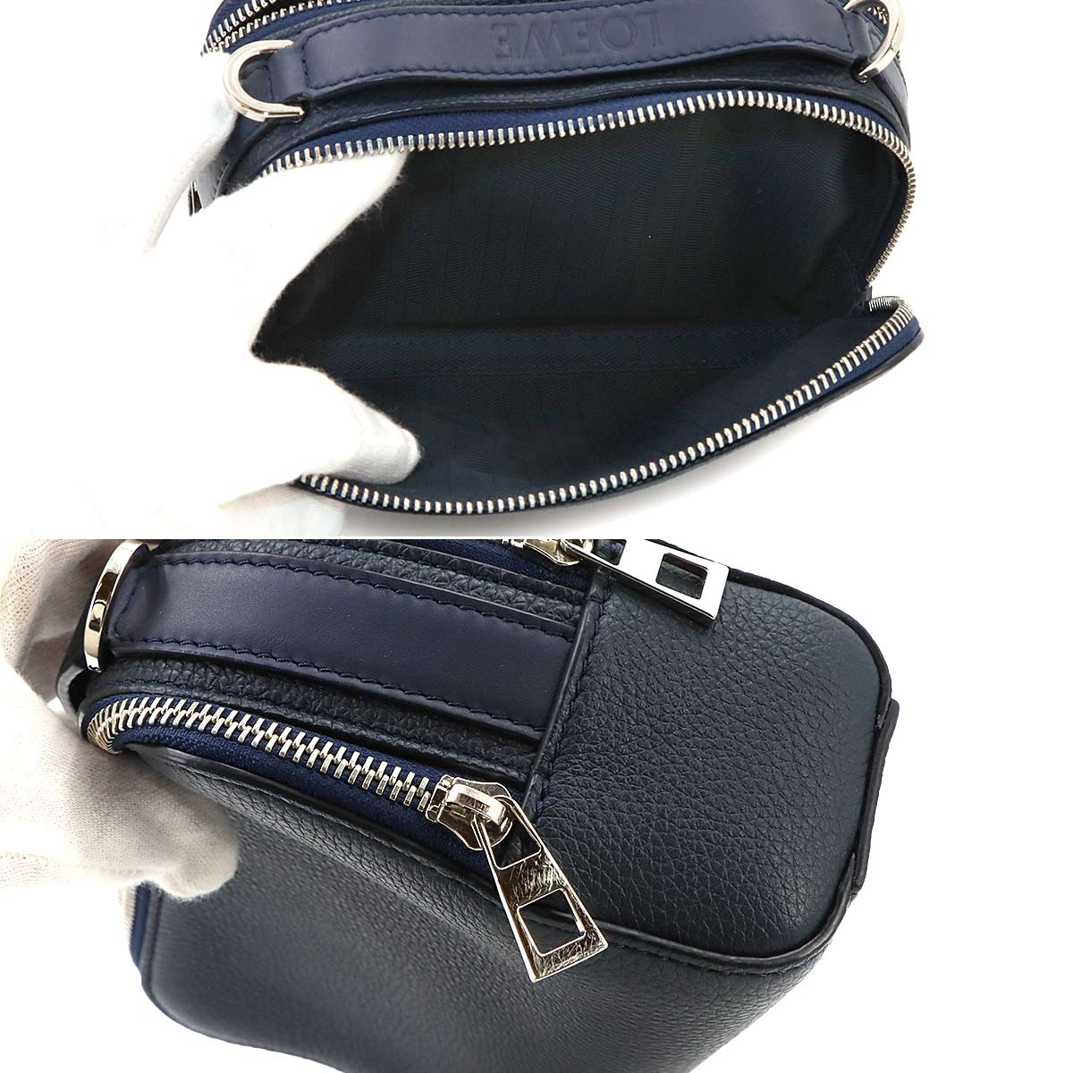 Mini Crossbody Camera Bag Hand Shoulder Bag Leather Navy Anagram