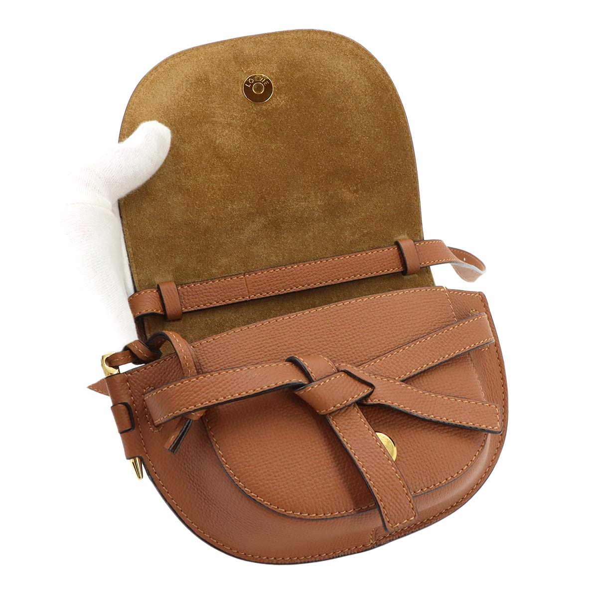 Mini Gate Dual Shoulder Bag Leather Tan Brown Purse
