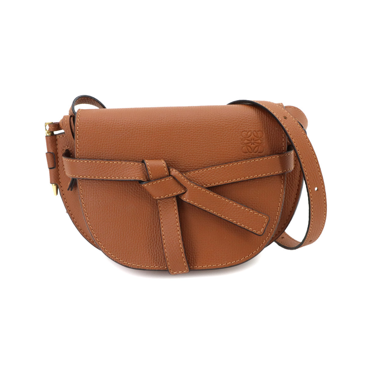 Mini Gate Dual Shoulder Bag Leather Tan Brown Purse