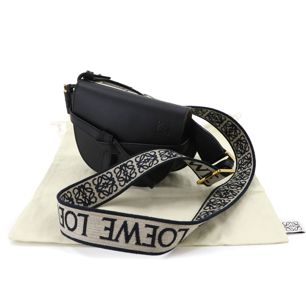 Mini Gate Dual Shoulder Bag Leather Black Purse