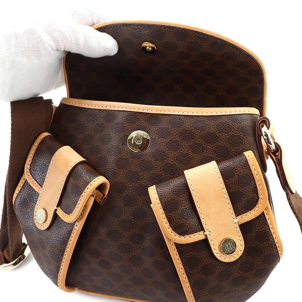 Macadam Shoulder Bag Leather PVC Brown Vintage Purse