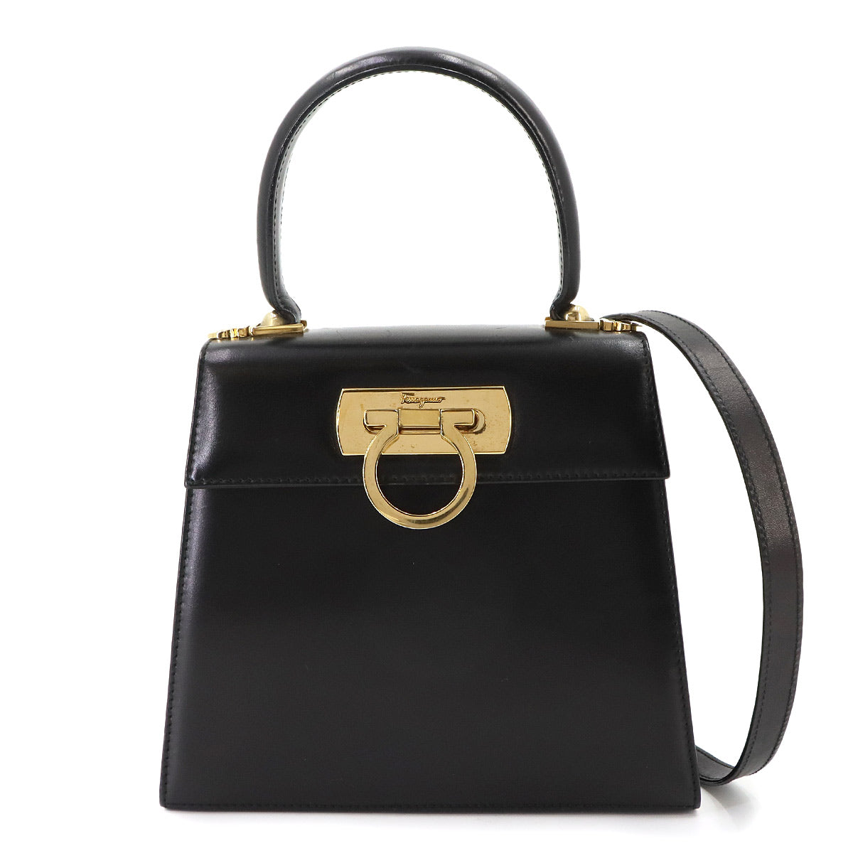 Gancini Hand Shoulder Bag Leather Black AQ212193