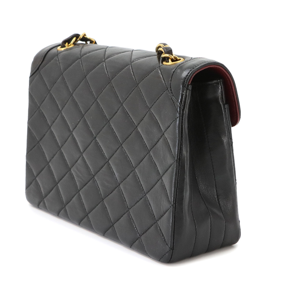 Matelasse Chain Shoulder Bag Leather Black Vintage