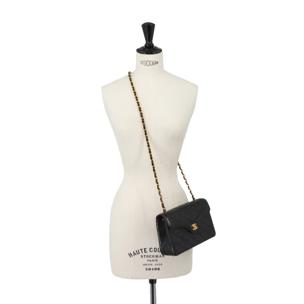 Matelasse Chain Shoulder Bag Leather Black Vintage