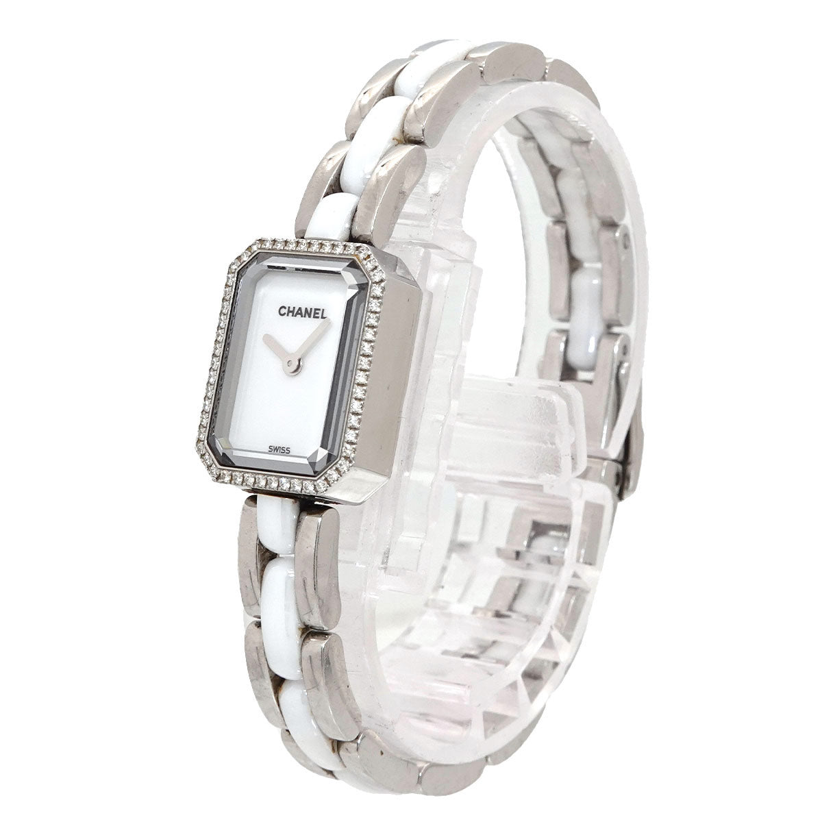 Premiere H2132 Diamond Bezel Ceramic Quartz White Dial Ladies