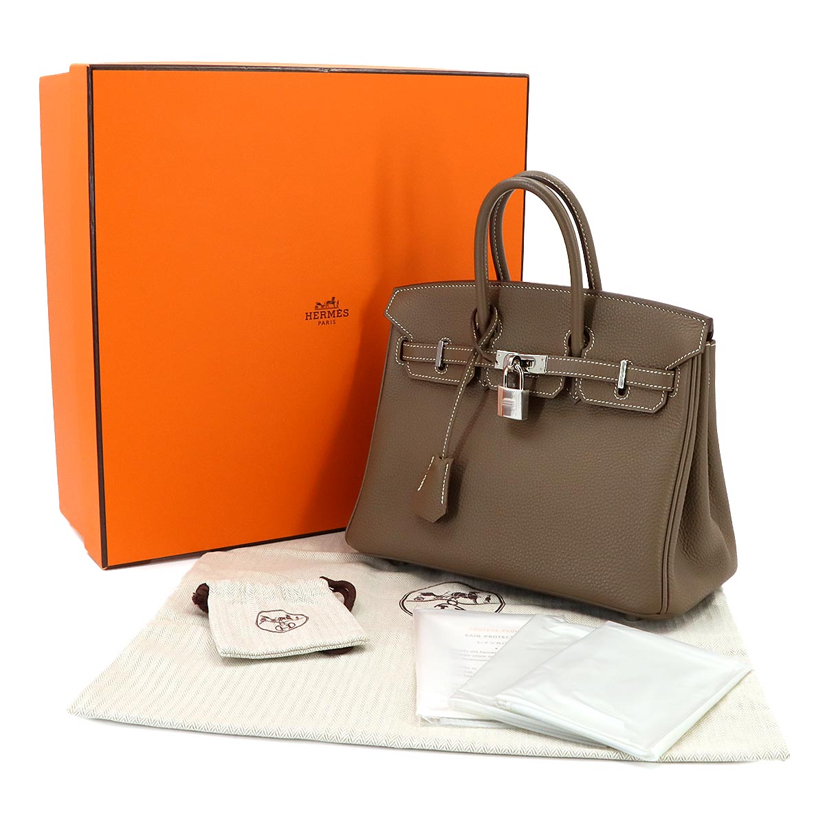Birkin 25 Togo Leather Etoupe Hand Bag Purse