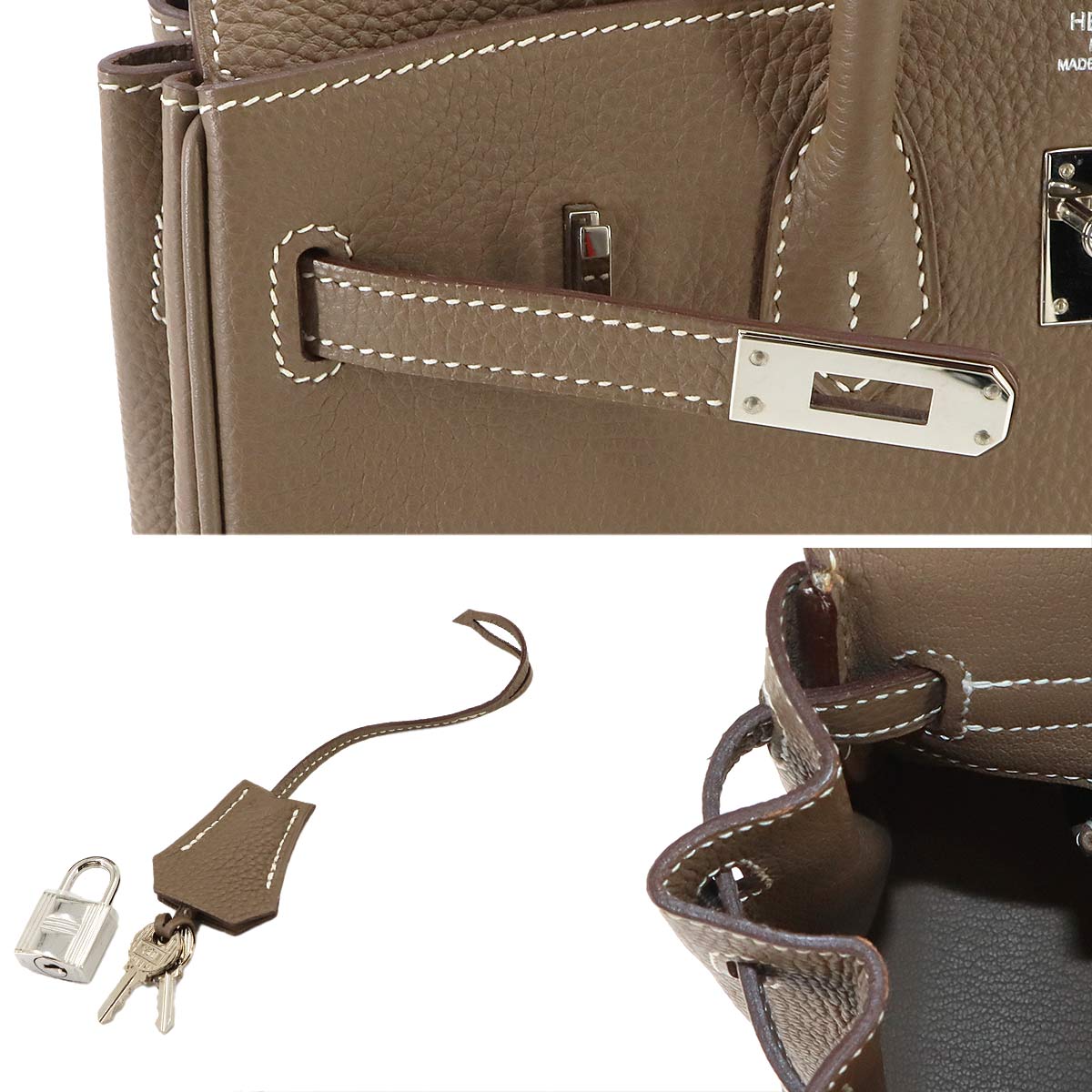 Birkin 25 Togo Leather Etoupe Hand Bag Purse