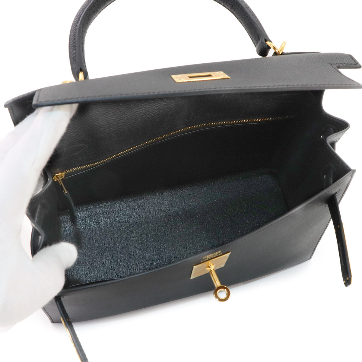 Kelly 28 Veau Epsom Black 2way Hand Shoulder Bag Purse