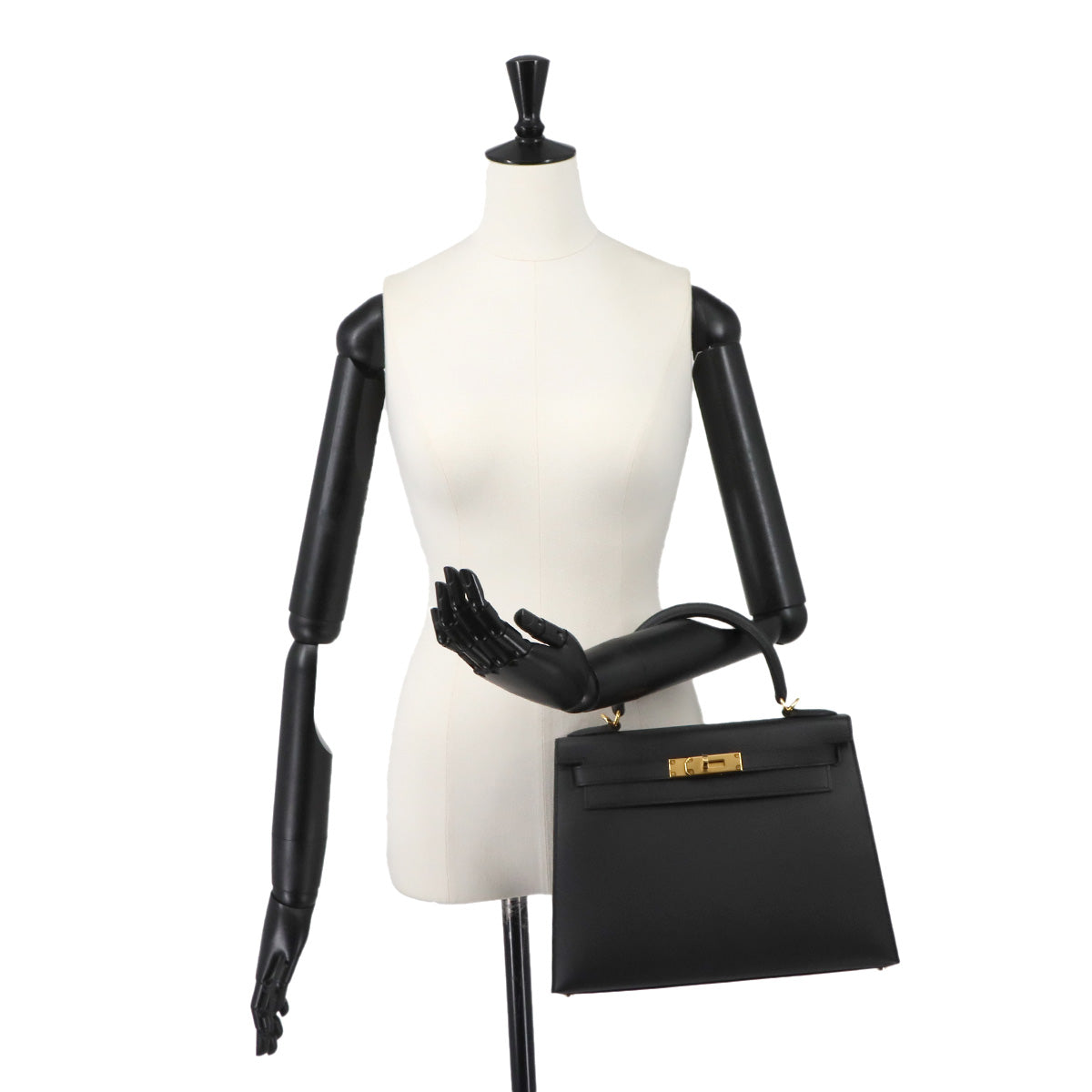 Kelly 28 Veau Epsom Black 2way Hand Shoulder Bag Purse