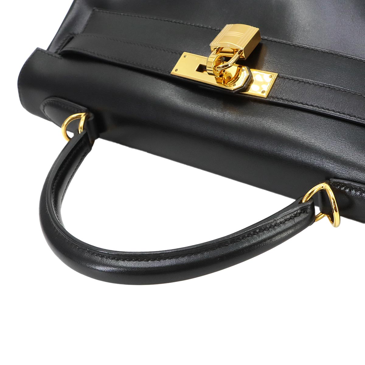 Kelly 32 Box calf Black Hand Shoulder Bag Vintage Purse