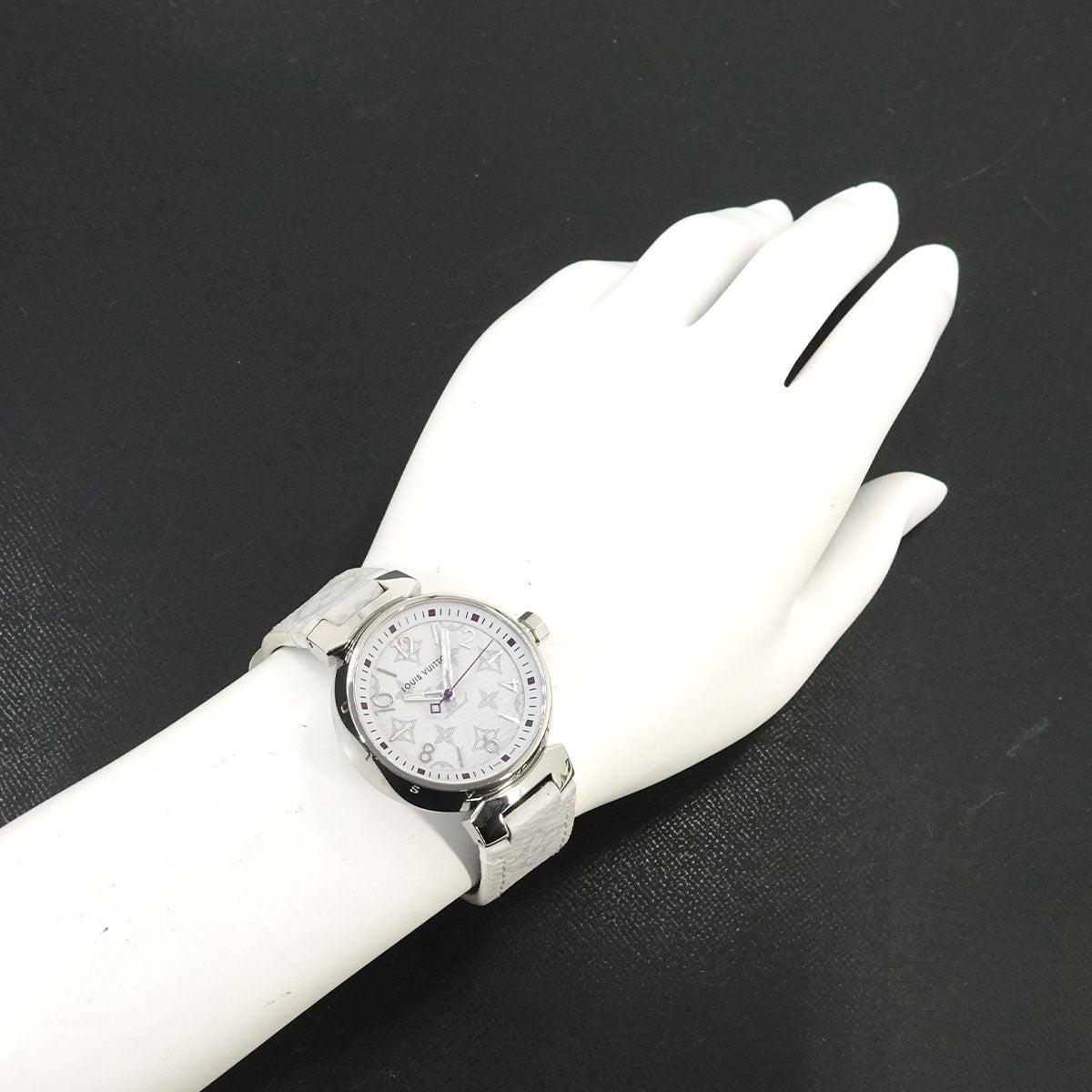 Tambour MM QA116 Quartz Monogram White Dial Ladies