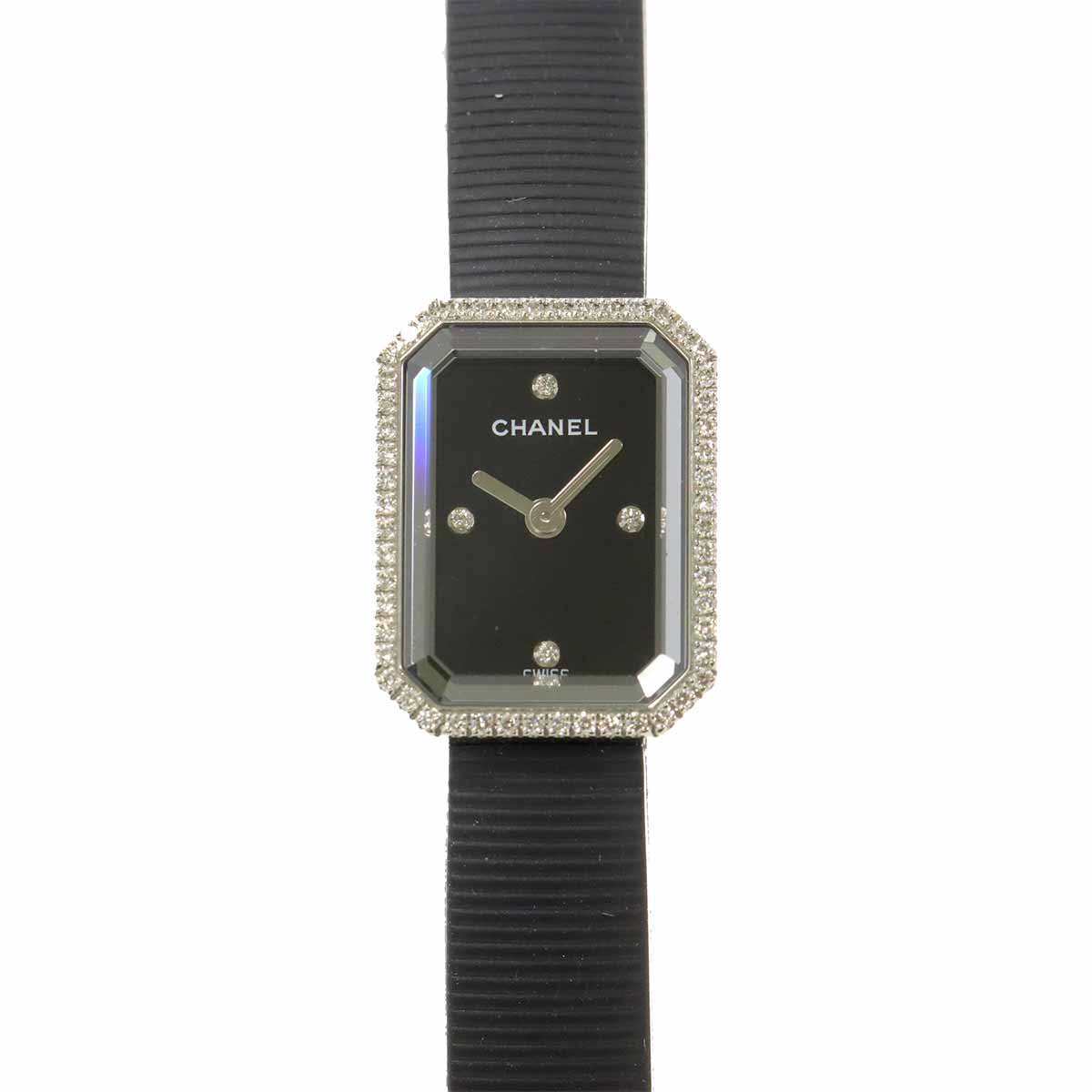 Premiere H2434 Bezel Diamond 4P Rubber Belt Black Dial Ladies