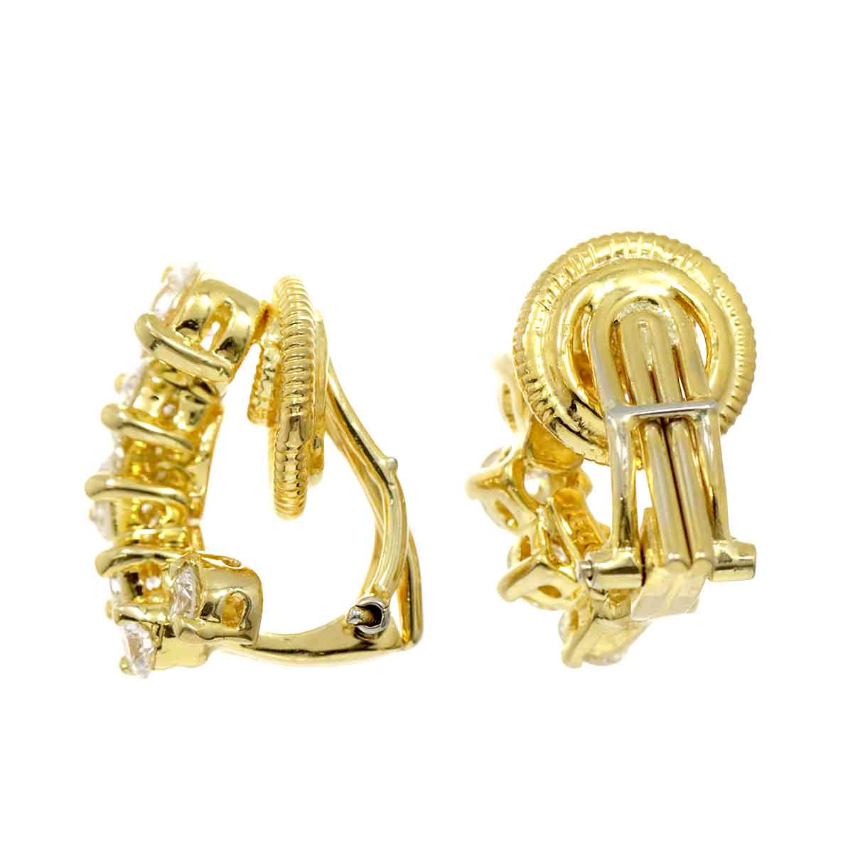Diamond Earrings Clip on 18K YG Yellow Gold 750