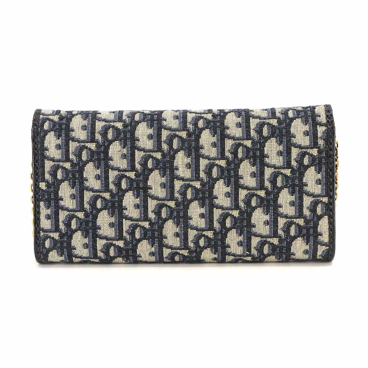 Oblique Chain Wallet Canvas Leather Navy Purse