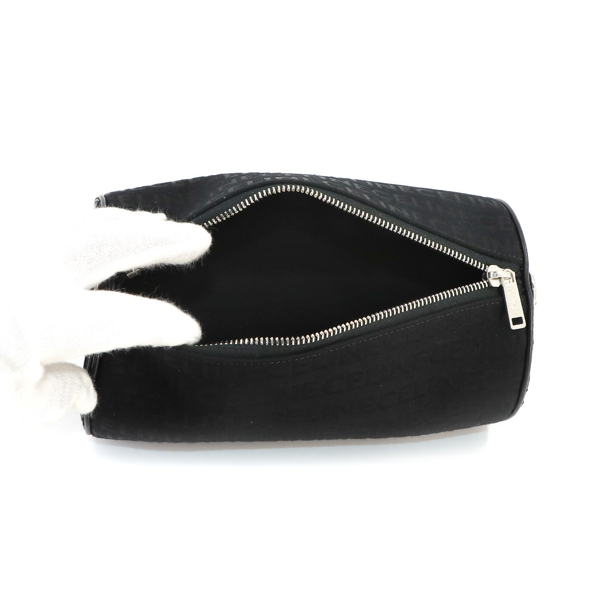 Cylinder Shoulder Bag Canvas Leather Black 11005EKF