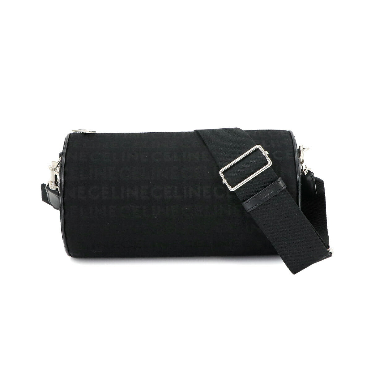 Cylinder Shoulder Bag Canvas Leather Black 11005EKF