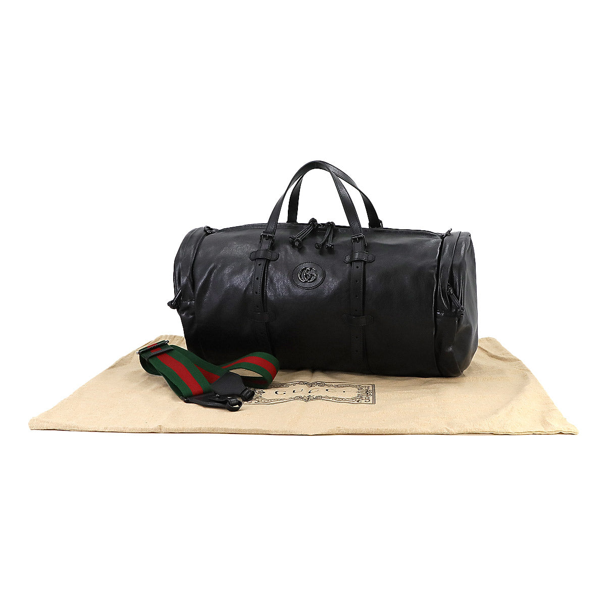 Ophidia Duffel Shoulder Bag Leather Black 725699 Purse