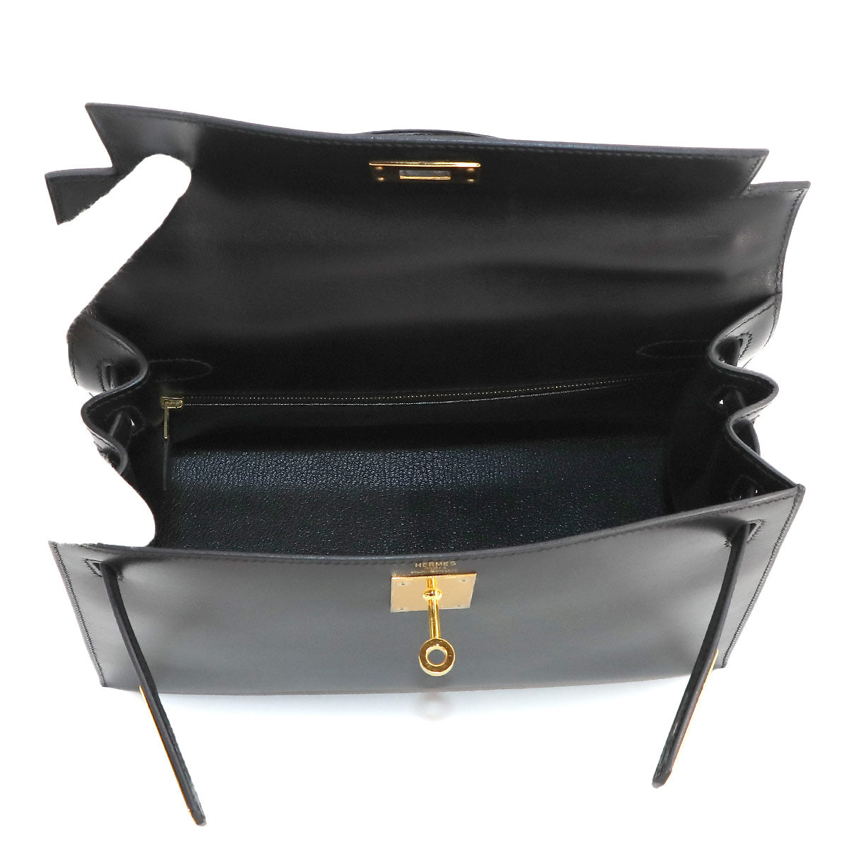 Kelly 28 2way Hand Shoulder Bag Box Calf Leather Black Purse 90236024