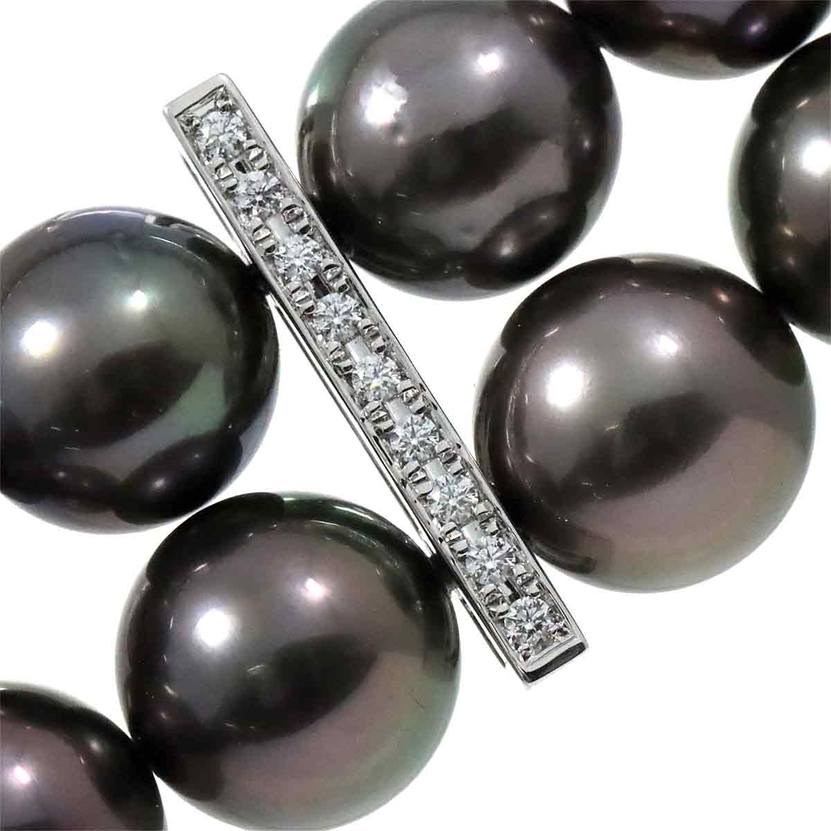 Black Pearl 12.1-8.9mm Sapphire Diamond Necklace 18K WG 750