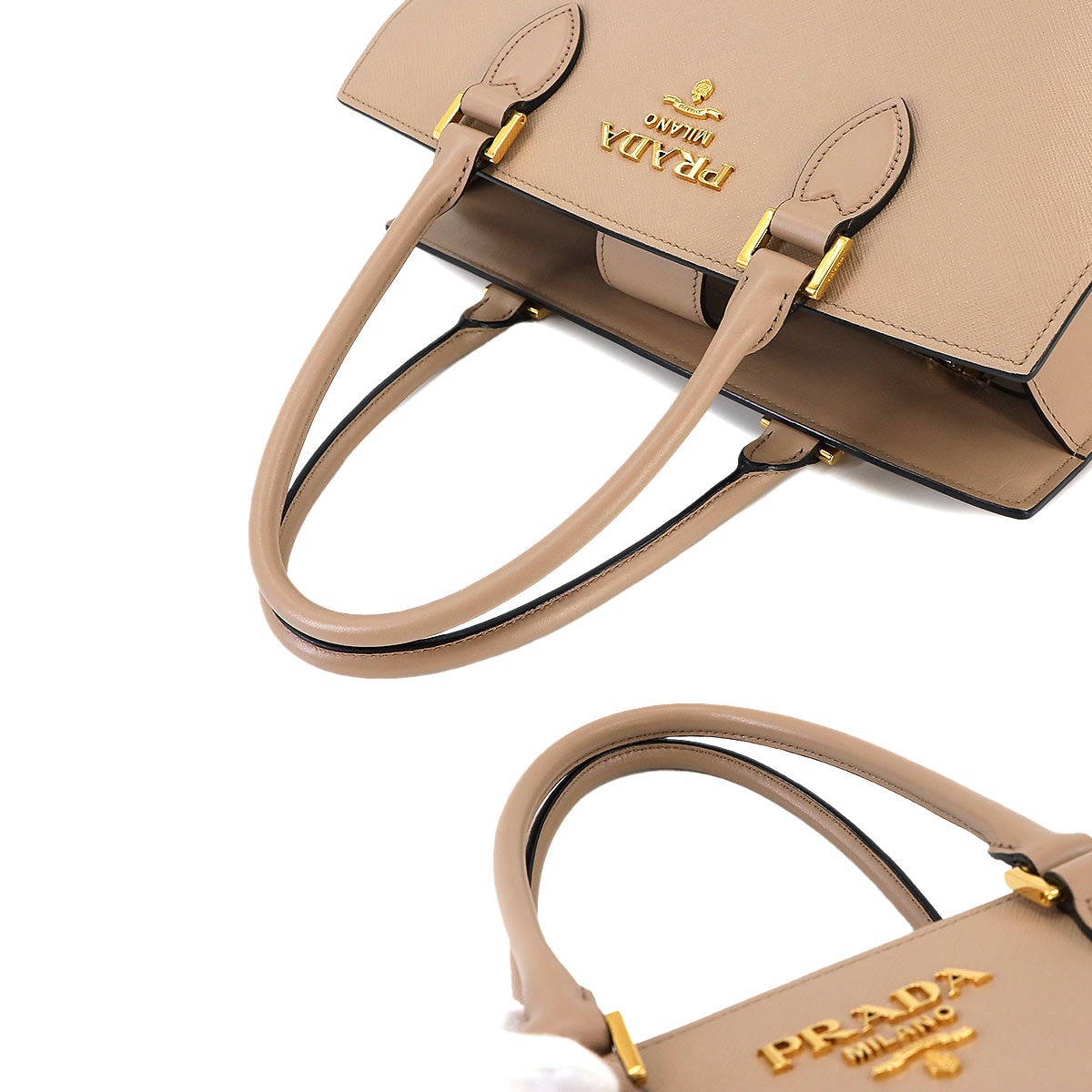 Saffiano 2way Hand Shoulder Bag Leather Beige 1BA227 Purse 90236682