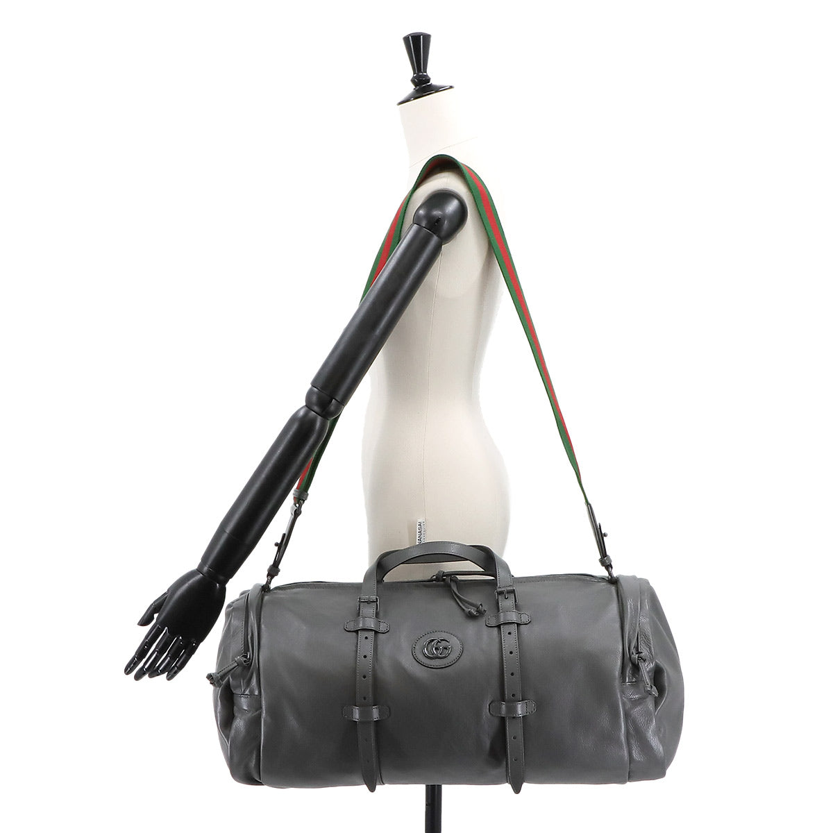 Ophidia Duffel Shoulder Bag Leather Gray 725699 Purse 90239005