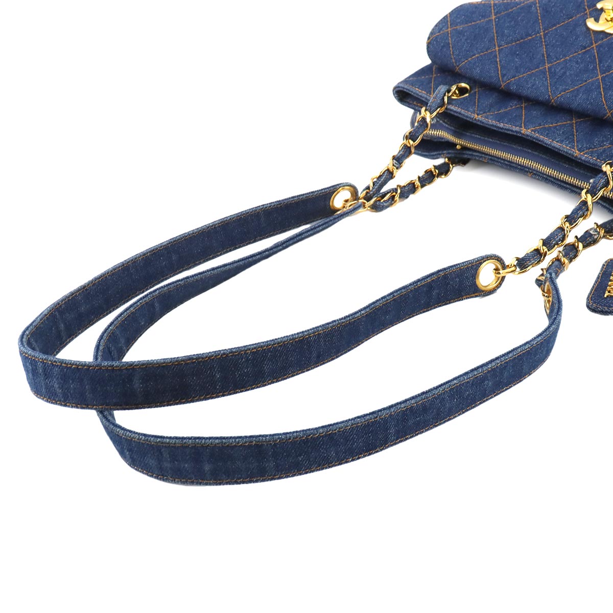 Matelasse Chain Shoulder Bag Denim Blue Vintege