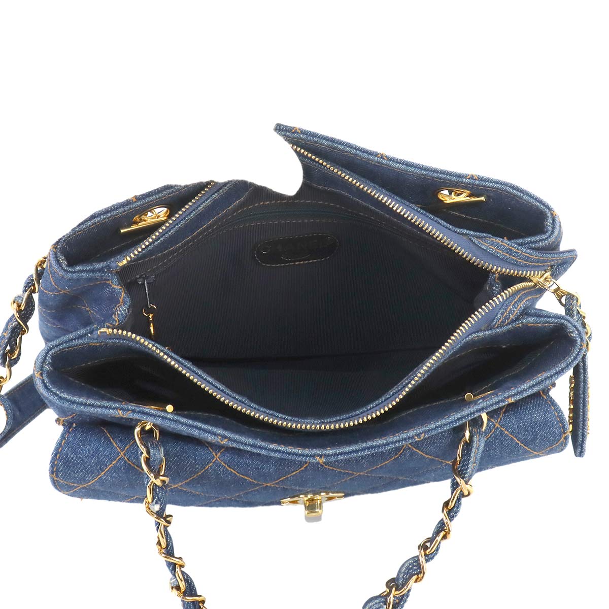 Matelasse Chain Shoulder Bag Denim Blue Vintege
