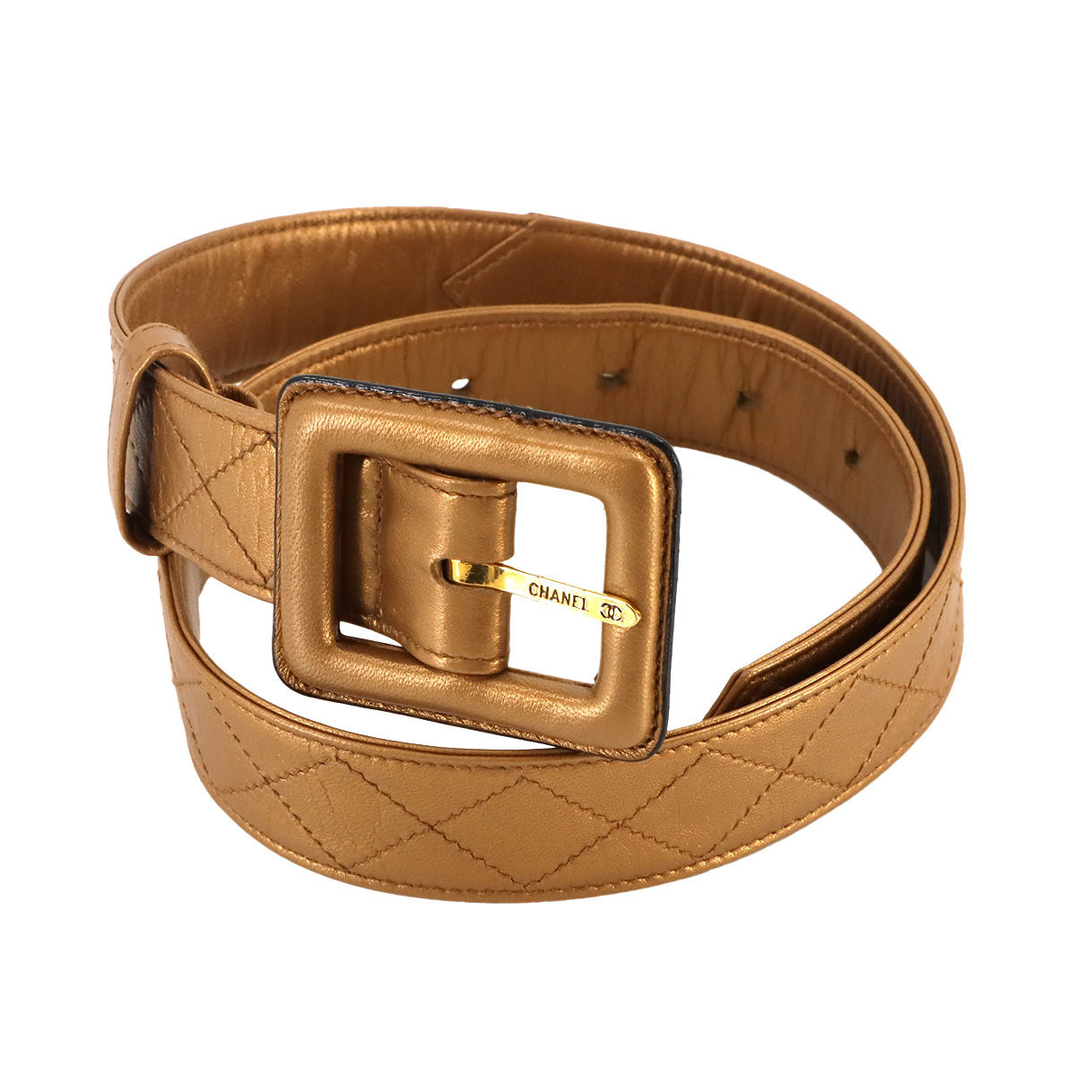 Matelasse Belt Bag Waist Pouch Leather Metallic Brown