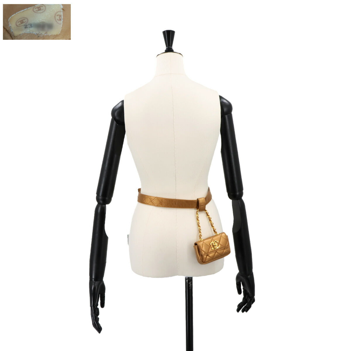 Matelasse Belt Bag Waist Pouch Leather Metallic Brown