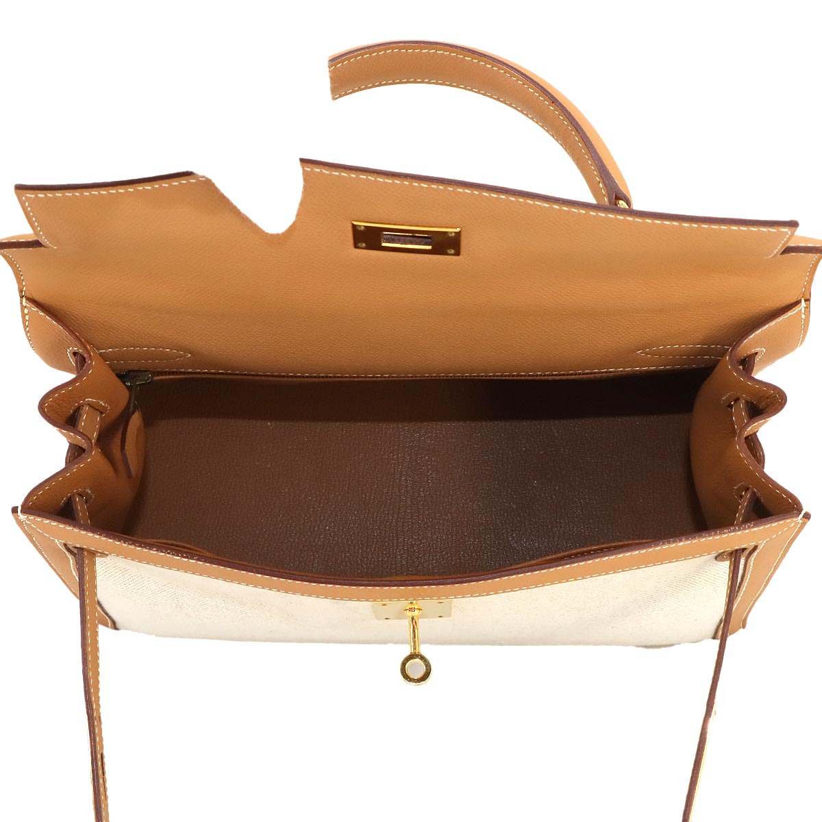 Kelly 32 2way Hand Shoulder Bag Toile H Couchevel Natural Purse 90242088