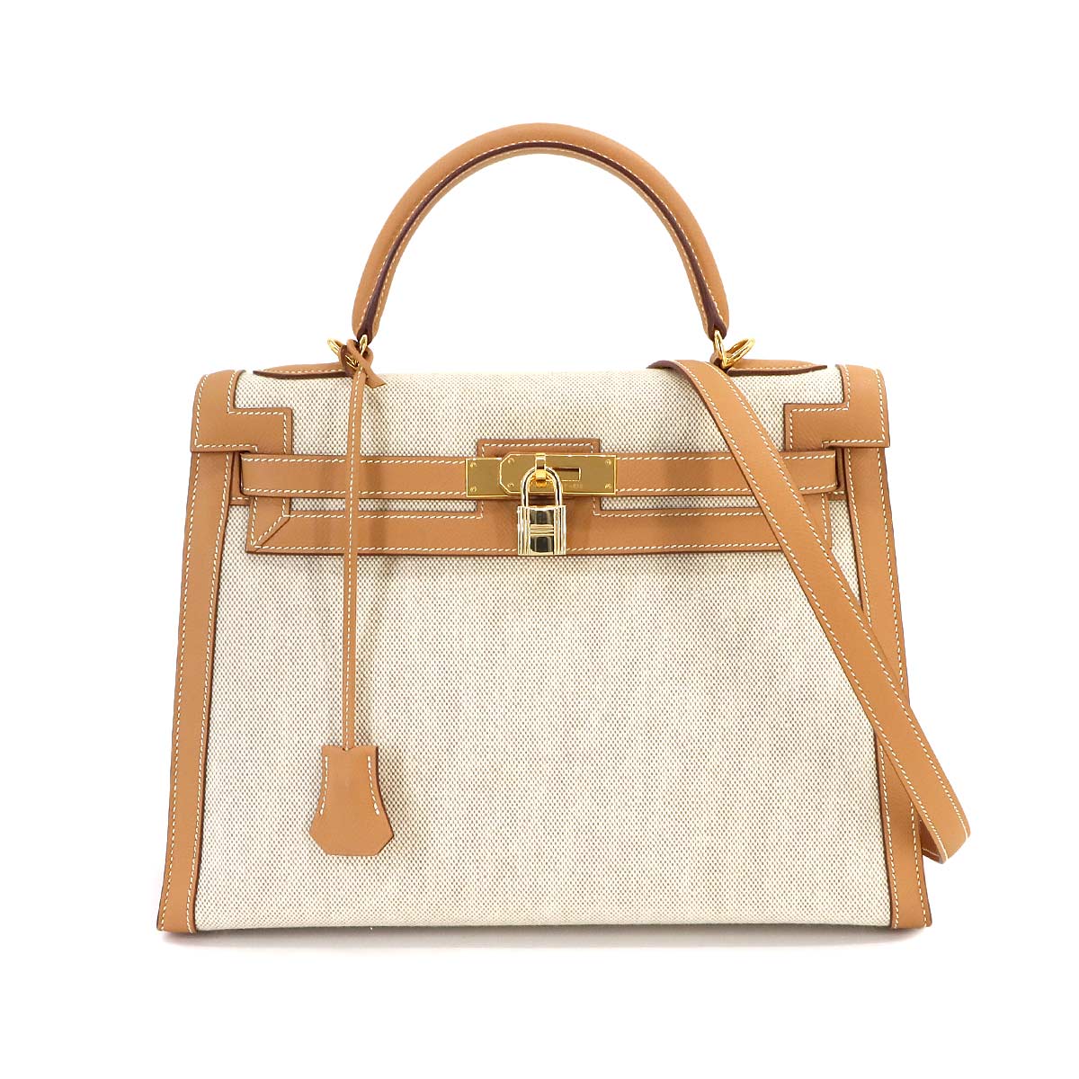 Kelly 32 2way Hand Shoulder Bag Toile H Couchevel Natural Purse 90242088