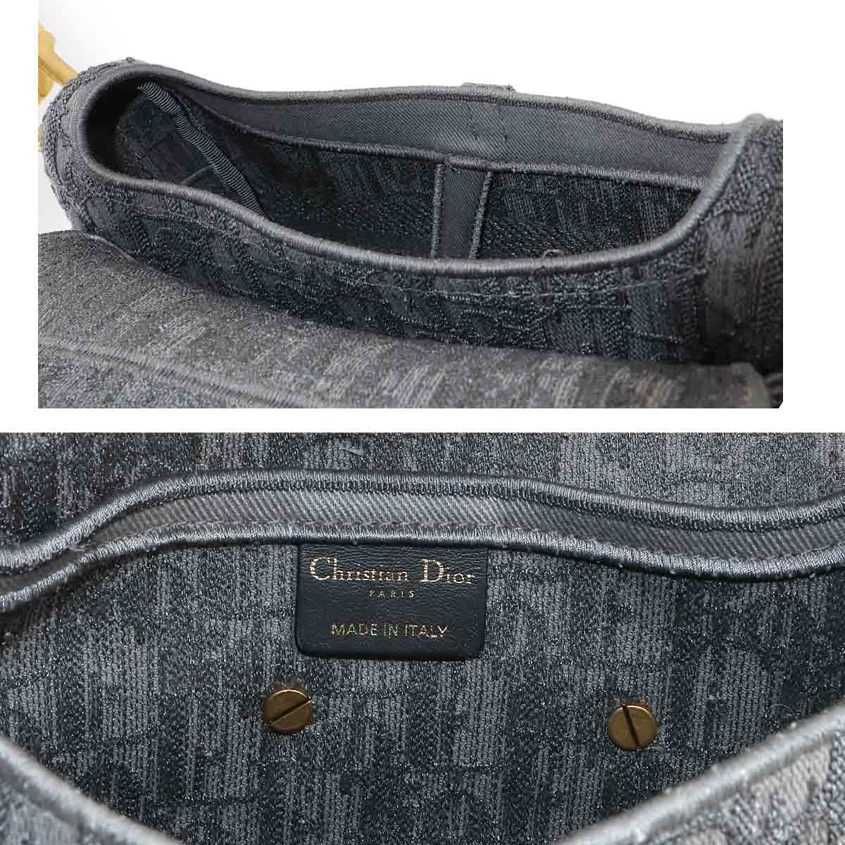 Oblique Saddle Shoulder Bag Canvas Gray Embroidery