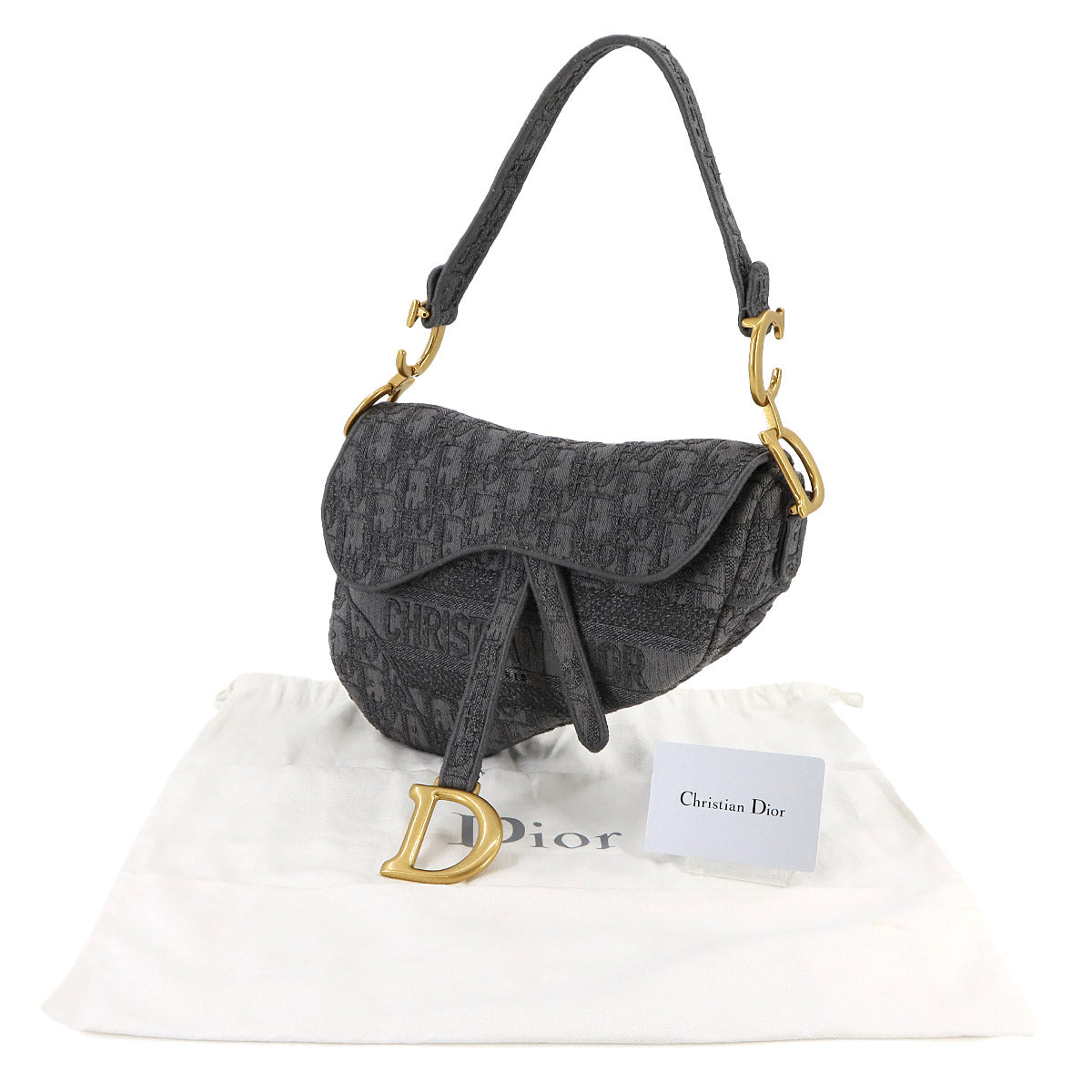 Oblique Saddle Shoulder Bag Canvas Gray Embroidery