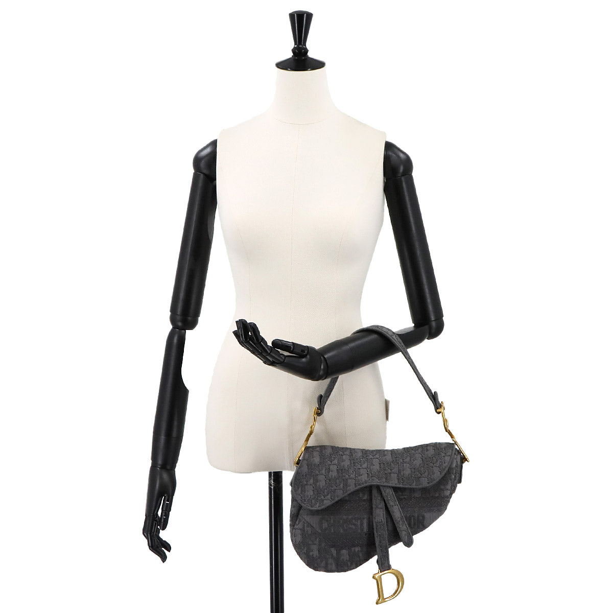 Oblique Saddle Shoulder Bag Canvas Gray Embroidery