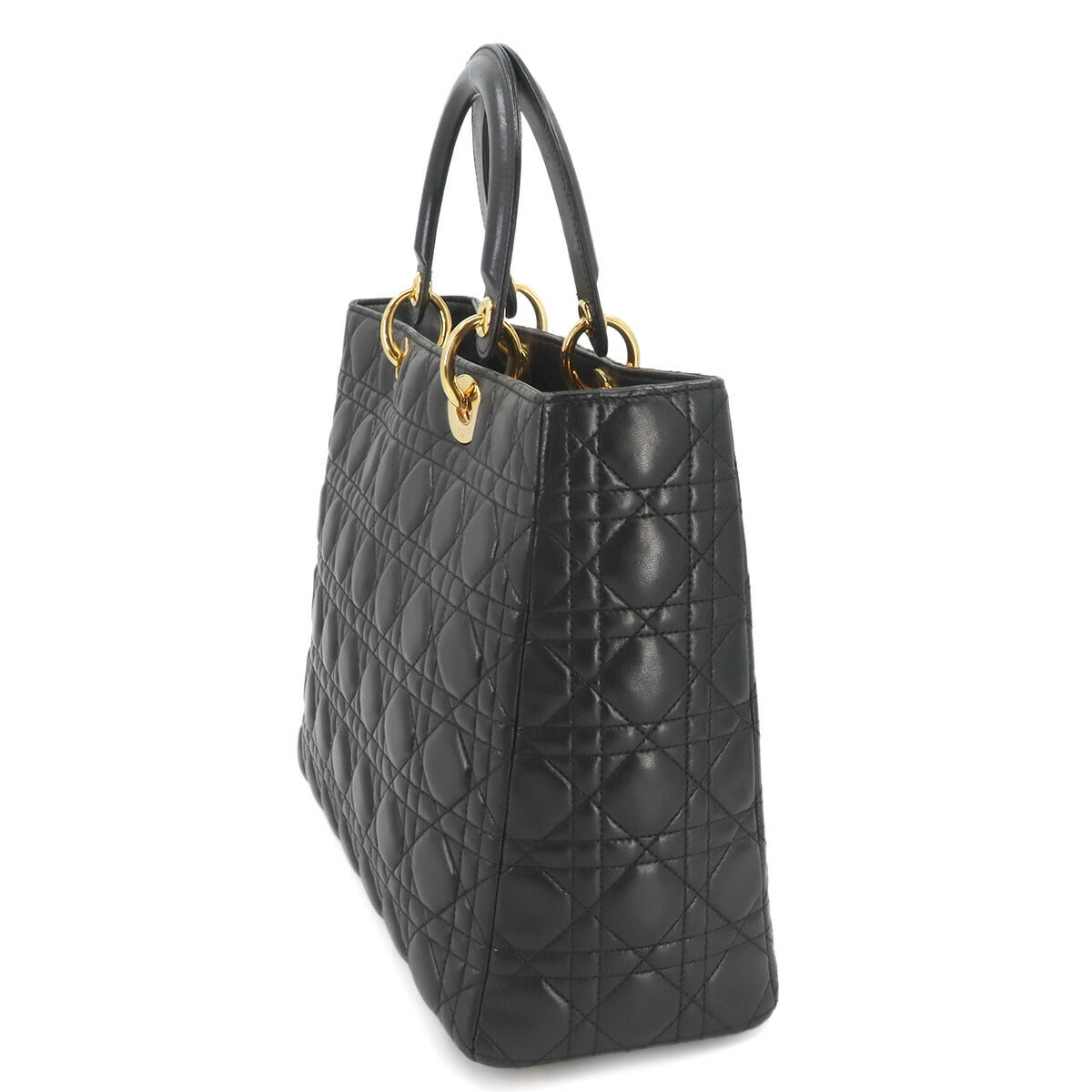 Lady Dior Large 2way Hand Shoulder Bag Leather Black