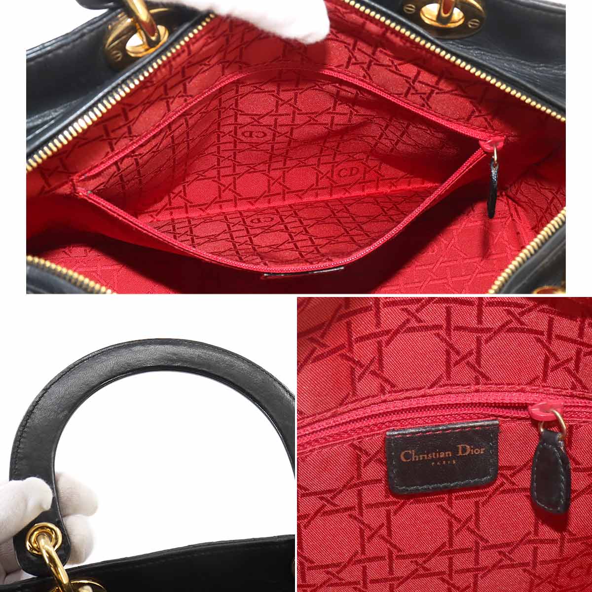 Lady Dior Large 2way Hand Shoulder Bag Leather Black