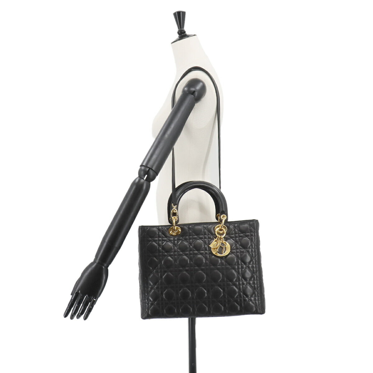 Lady Dior Large 2way Hand Shoulder Bag Leather Black