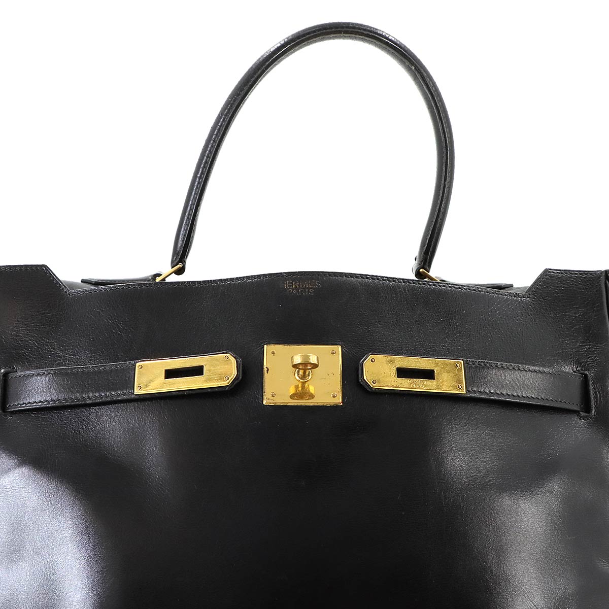 VINTAGE Kelly Monaco Hand Bag Box calf Black Sac a Courroies 90245232