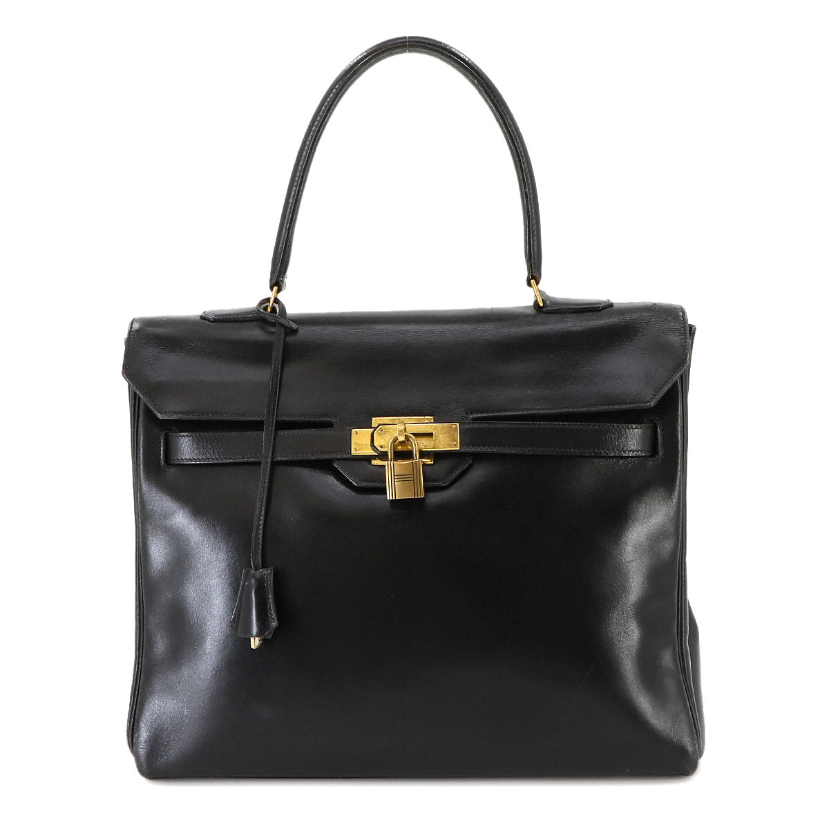 VINTAGE Kelly Monaco Hand Bag Box calf Black Sac a Courroies 90245232