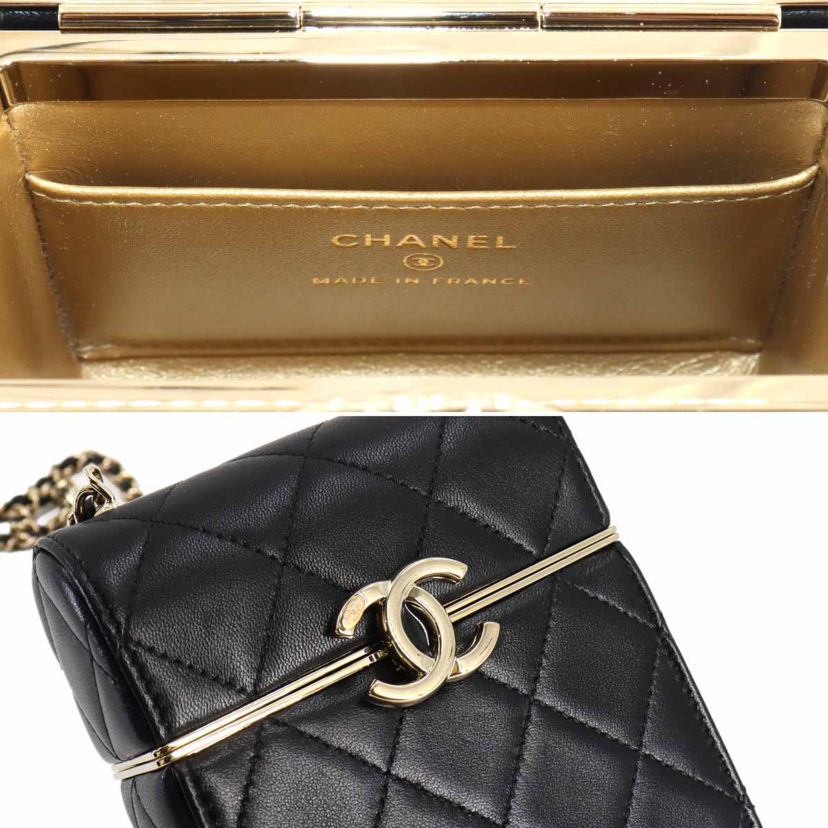 Matelasse Box type Chain Shoulder Bag Leather Black AP2656