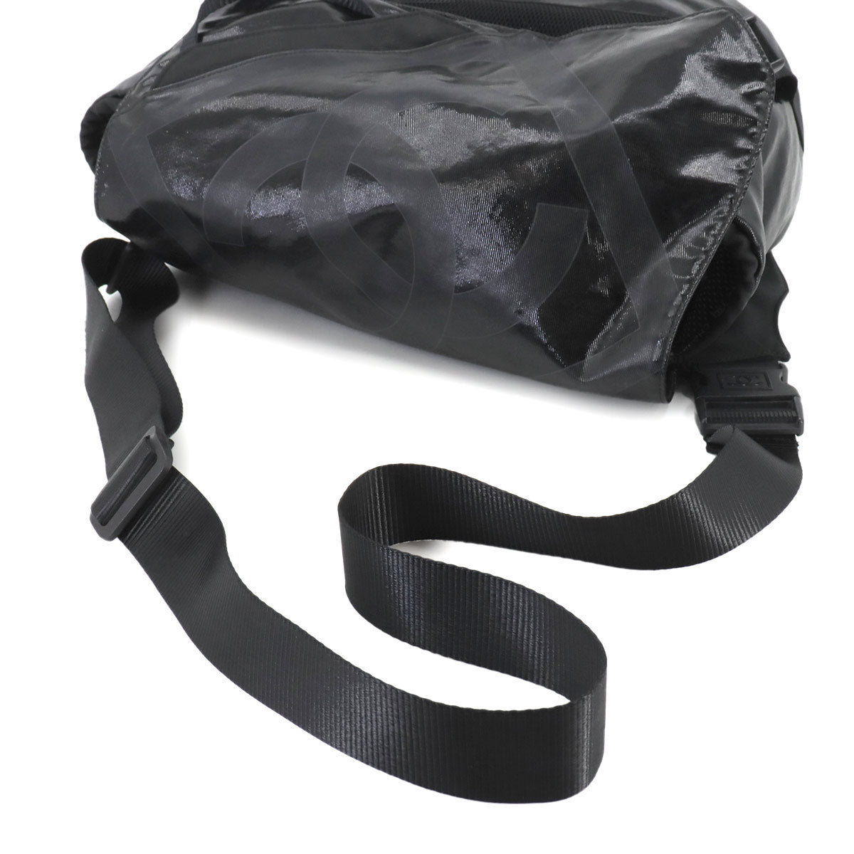 Sports Line Shoulder Bag PVC Nylon Black Coco Logos Purse