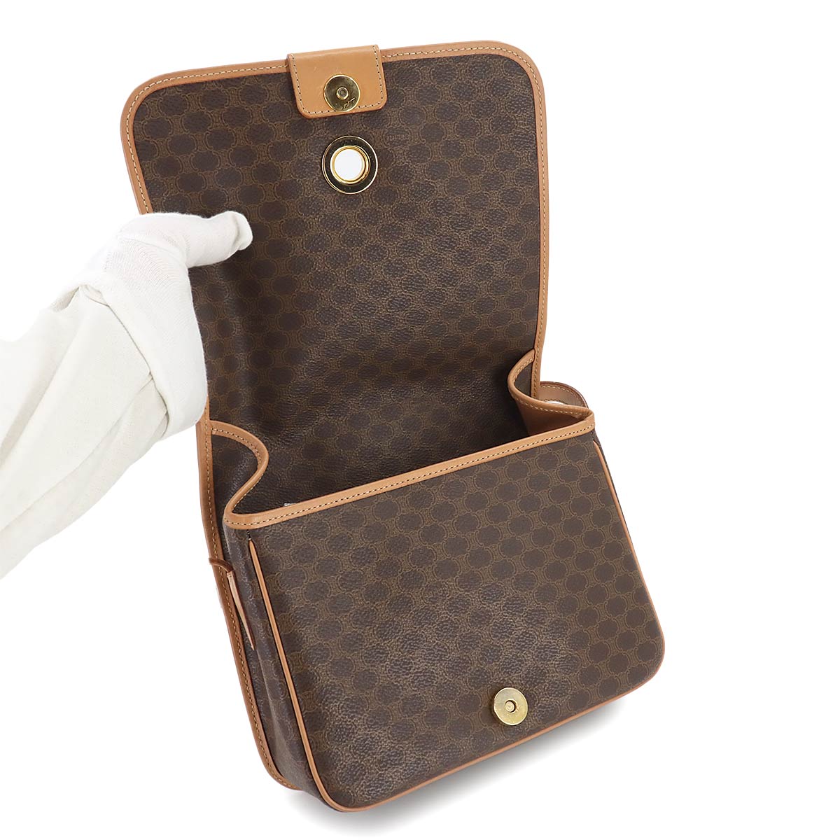 Macadam Shoulder Bag Leather PVC Brown Circle Logos Vintage