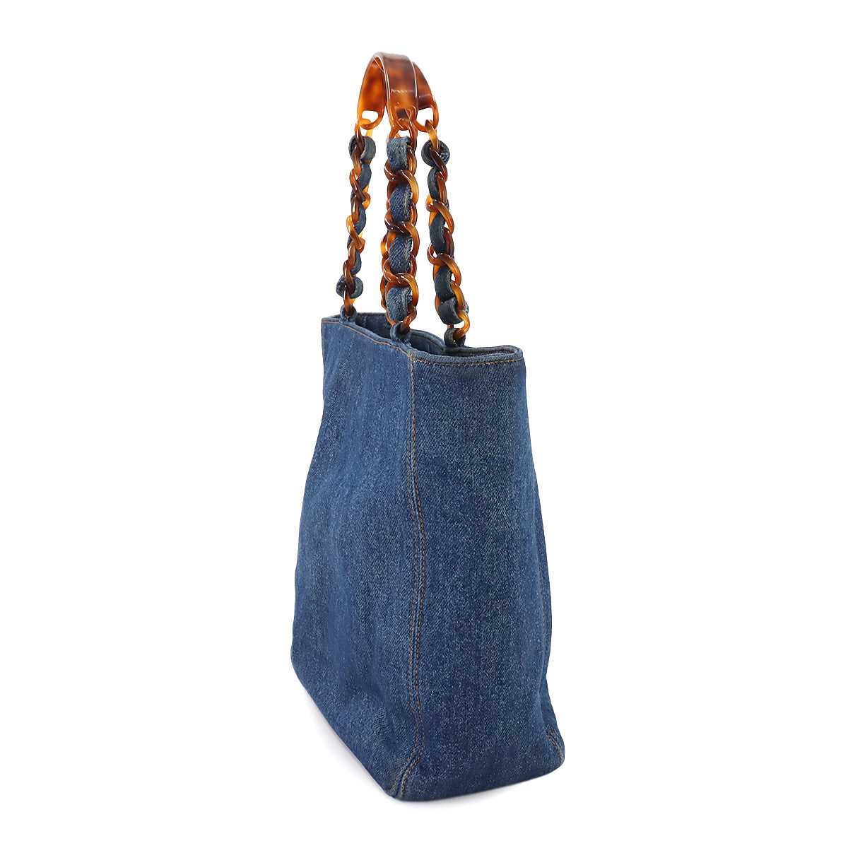 Plastic Chain Tote Bag Denim Blue Vintage Purse CC Coco Logos