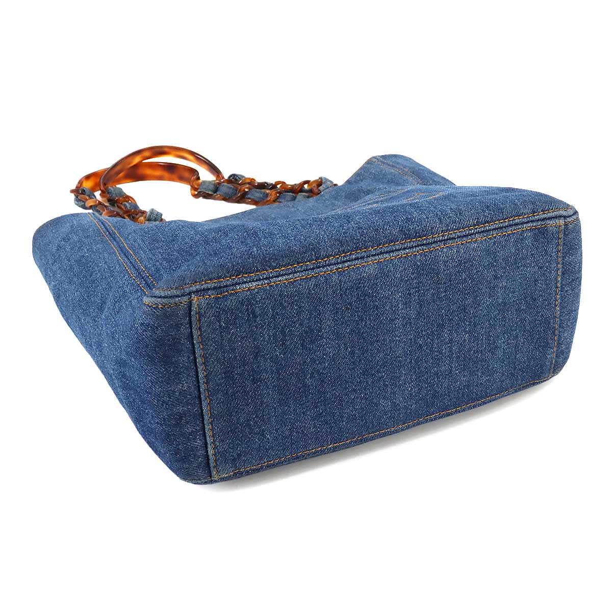 Plastic Chain Tote Bag Denim Blue Vintage Purse CC Coco Logos