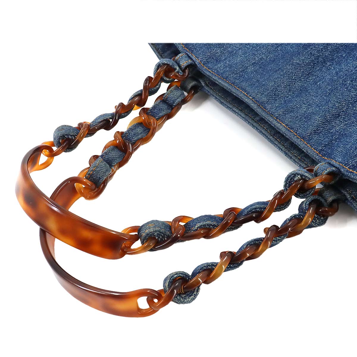 Plastic Chain Tote Bag Denim Blue Vintage Purse CC Coco Logos