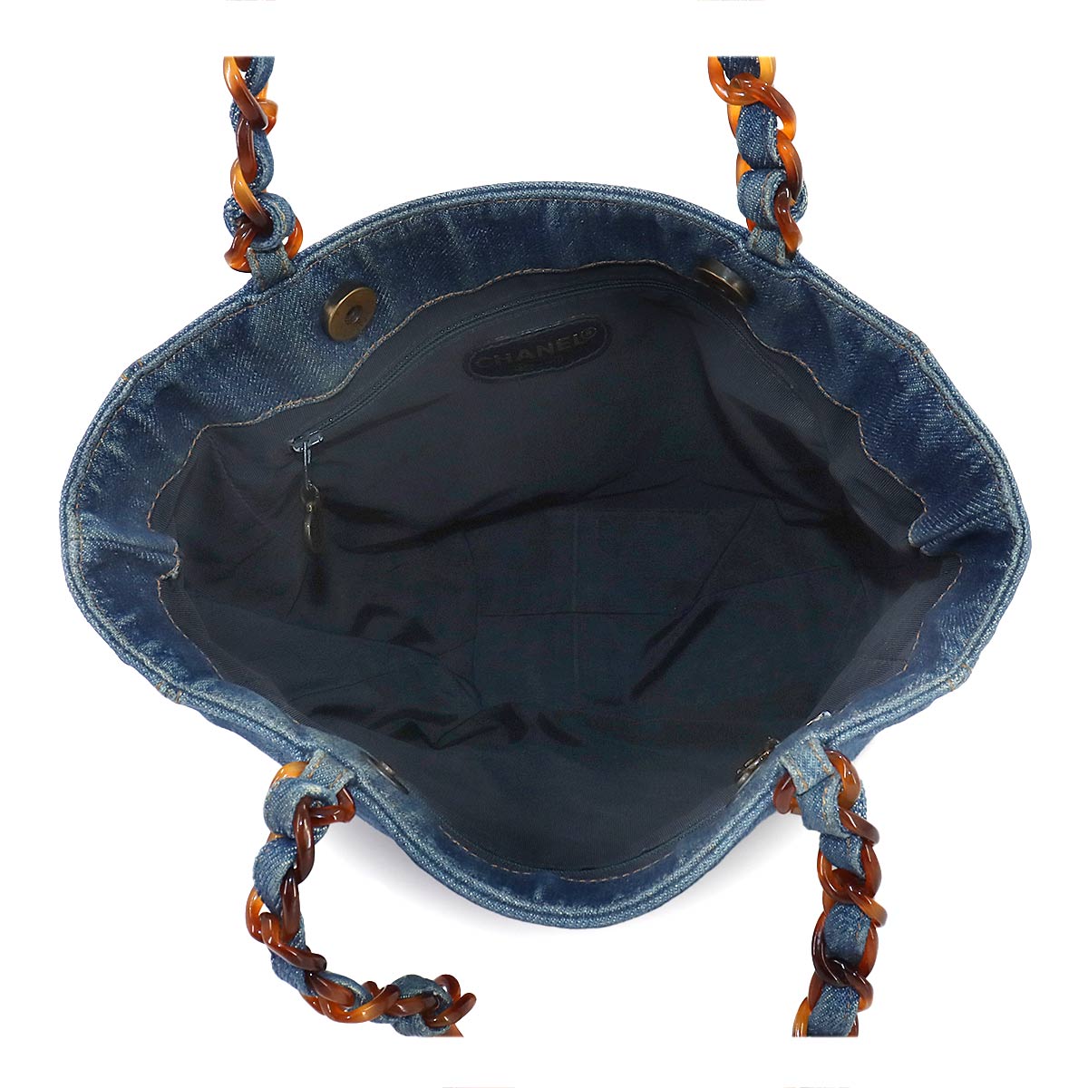 Plastic Chain Tote Bag Denim Blue Vintage Purse CC Coco Logos