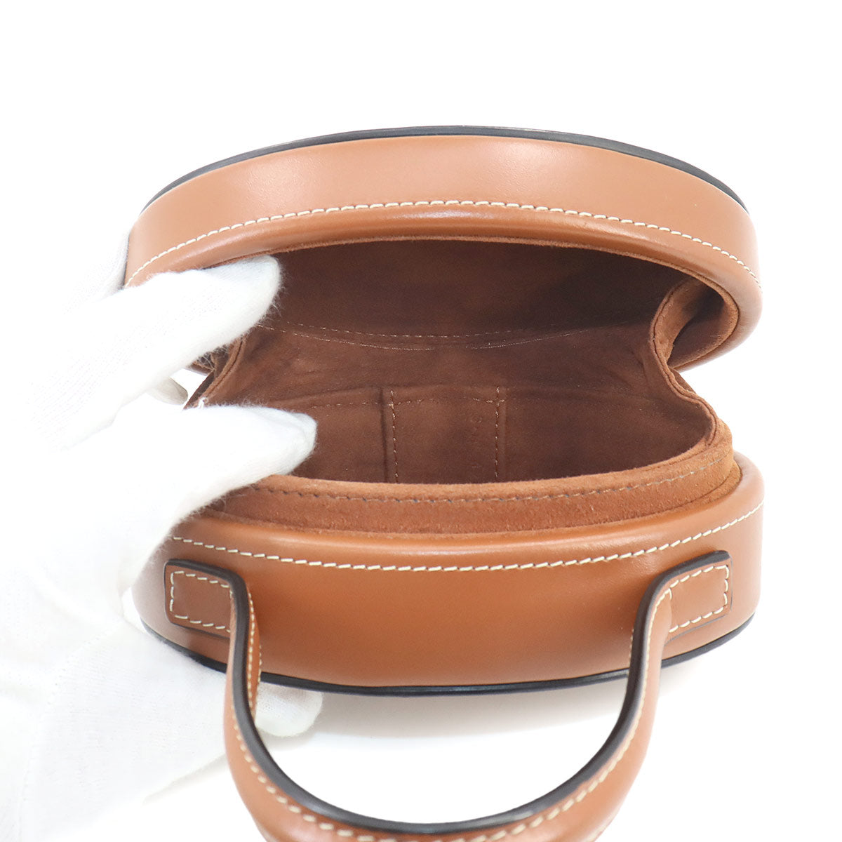 Oval Minaudiere Cuir Triomphe Hand Bag Leather Tan 198613