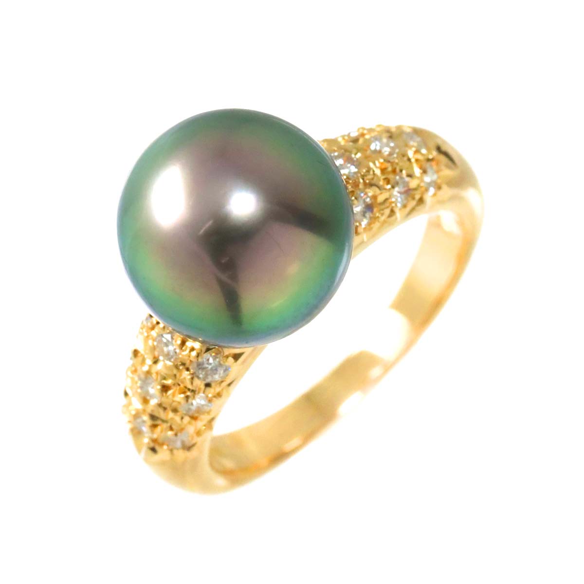TASAKI Black Pearl 10.7mm Diamond 0.32ct Ring 18K YG 750 5.5-5.75(US)