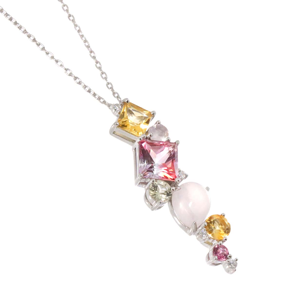 Multi Stone Necklace 18K White Gold 750